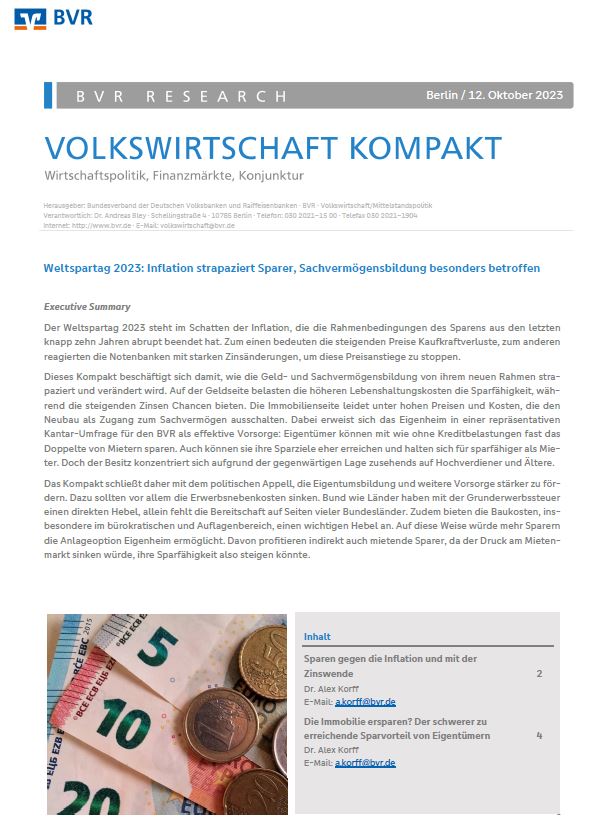 Weltspartag 2023: Inflation strapaziert Sparer, Sachvermögensbildung besonders betroffen