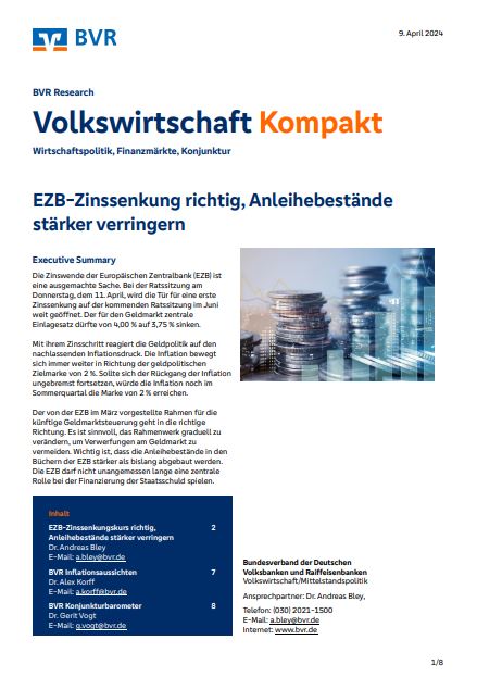 9. April 2024: EZB-Zinssenkung richtig, Anleihebestände  stärker verringern